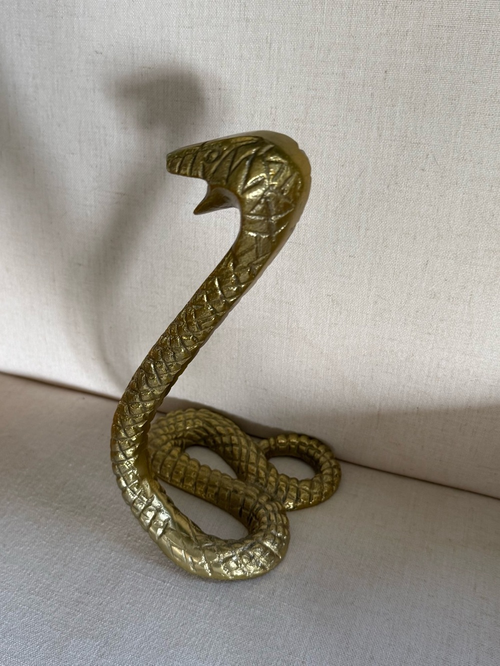 Vintage Brass Tone Cobra Snake Sculpture 10.5”